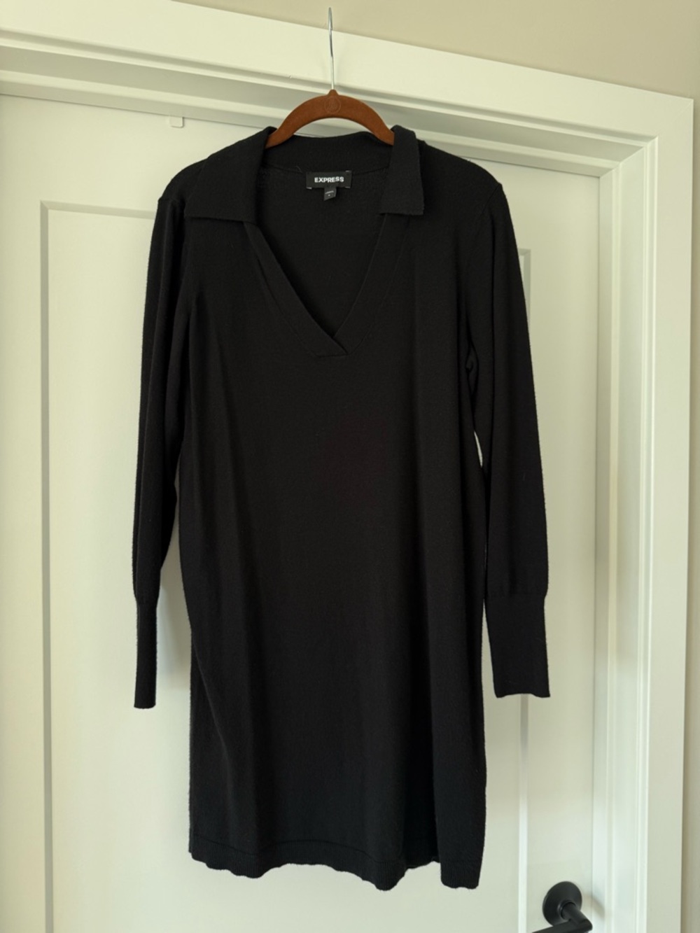 Express Black Knit Dress with V-Neck